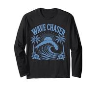 Wave Chaser Tropical Surf Oceano Tramonto Palma Spiaggia Vibes Maglia a Manica