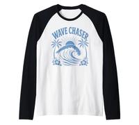 Wave Chaser Tropical Surf Oceano Tramonto Palma Spiaggia Vibes Maglia con Maniche Raglan