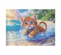Wave Cute Kitten Puzzle 500 Pezzi Per Adulti Surge Spray Rock in Cartone Rigido 3D Panoramico Per Viaggi E Vacanze Miglioramento Concentrazione Edizione Esclusiva Qualità 500 PCS
