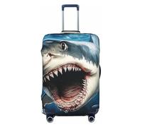 Wave Great White Shark Out of The Sea Copertura elastica per bagagli da viaggio Protezione per valigia, con stampa antigraffio, Nero , XL