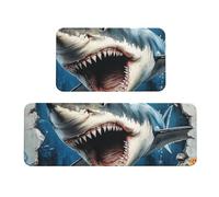 Wave Great White Shark Out Of The Sea Tappeto da cucina Set di 2 tappetini da cucina antiscivolo in legno anti fatica tappetini lunghi per casa ufficio