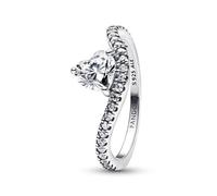 Wave Heart Sterling Silver Ring with Clear Cubic Zirconia