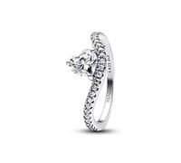 Wave heart sterling silver ring with clear cubic zirconia