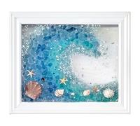 Wave Ocean Art - Kit cornice portafoto fai da te, cornice bianca con decorazioni a conchiglia e stella marina, pannello in vetro trasparente, 23 x 18 x 2 cm, include frammenti colorati per collage