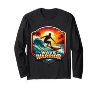 Wave Warrior Surfer Citazione Amante Surf Board Ocean Fun Maglia a Manica