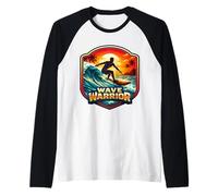 Wave Warrior Surfer Citazione Amante Surf Board Ocean Fun Maglia con Maniche Raglan