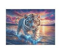 Wave White Tiger Puzzle 500 Pezzi Luminosi Rotondi Cartone Rigido Per Adulti Per Decorazione Murale E Serate in Casa Con Poster Incluso Edizione Esclusiva 500 PCS