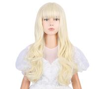 WAVELNM Parrucche bionde per bambini parrucca bionda chiara ondulata riccia parrucca lunga ondulata per ragazze parrucca bionda con frangia parrucca sintetica con cuffia per parrucca