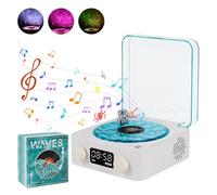 Waves - Altoparlante in vinile Bluetooth, con luce RGB e effetto onde d'acqua, 3 modalità stereo, con 4 suoni della natura, compatibile con scheda TF e modalità AUX (bianco)