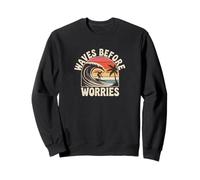 Waves Before Worries - T-shirt retrò con grafica Surf Sunset Felpa
