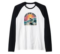 Waves Before Worries - T-shirt retrò con grafica Surf Sunset Maglia con Maniche Raglan