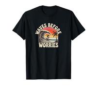 Waves Before Worries - T-shirt retrò con grafica Surf Sunset Maglietta