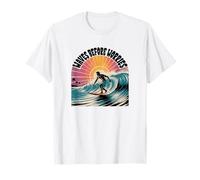 Waves Before Worries - T-shirt retrò con grafica Surf Sunset Maglietta
