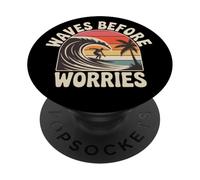 Waves Before Worries - T-shirt retrò con grafica Surf Sunset PopSockets PopGrip Adesivo