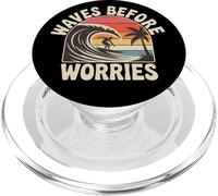 Waves Before Worries - T-shirt retrò con grafica Surf Sunset PopSockets PopGrip per MagSafe