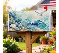 Waves Coperture magnetiche per cassette postali, conchiglie naturali costiere corallo estate blu copertura per cassetta postale decorazione giardino cortile 53 x 64 cm
