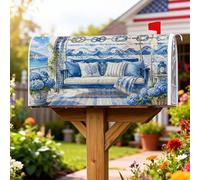 Waves Coperture magnetiche per cassette postali, motivo floreale costiero rilassato, copertura estiva per cassetta postale blu, decorazione per portico anteriore, 53 x 65,5 cm