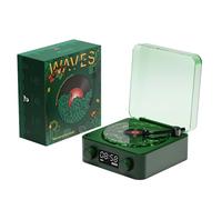 Waves Giradischi Vintage, Lettore Waves con Luce Notturna e Display Dell'Ora, Altoparlante Bluetooth Vintage, Lettore CD Stereo Portatile per Feste in Camera da Letto (verde scuro)