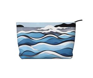 Waves Lapping at The Rocks, trousse in velluto a coste con cerniera, astuccio per cosmetici, per viaggi, articoli da toeletta e uso quotidiano