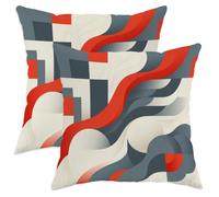 Waves - Set di 2 federe per cuscini con forme geometriche moderne e contemporanee, curve, senza rosso, in morbido velluto, lavabili, per soggiorno, appartamento, letto, divano, 55 x 55 cm