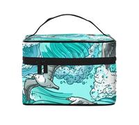 Waves Sketch Seagull Birds, Borsa da viaggio per il trucco da donna, Grande organizer per cosmetici