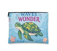 Waves Wonder - Trousse per il trucco, motivo tartaruga, borsa da viaggio per donne, piccola borsa portatile in tela con cerniera, borsa per la cura della pelle estiva da spiaggia, Blu, 7x9 Inch