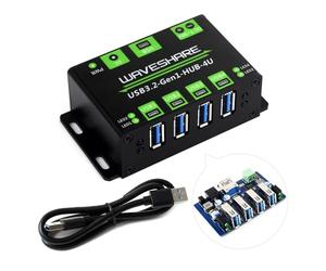Waveshare 4-Ch USB 3.2 Gen1 HUB, Metal Case With Wall-Mount Support, Driver-Free, Plug-And-Play, compatible with Windows/MAC OS/Linux/Android, etc