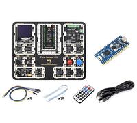 Waveshare Entry-Level Sensor Kit Compatible with Raspberry Pi Pico, Including Pico Expansion Board,15 Common Modules and RP2040-Plus-M,All-in-one design