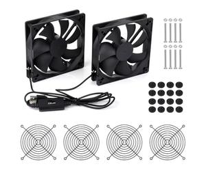 Waveshare USB 5V 120mm Quiet Cooling Fan, 3-Speed Adjustable, PWM Control, High Airflow, Anti-Vibration Design, Compatible with Multiple Devices, Dual Fans and USB-A Cable