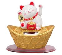 Waving Cat, Fortune Lucky Wealth Che accoglie Il Gatto Solare Maneki Neko Cute Cat Statue con Braccio ondeggiato Feng Shui Ornaments (04)