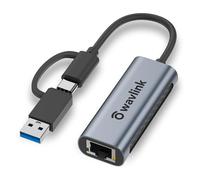 WAVLINK Adattatore USB C a Ethernet da 2,5 G e adattatore da USB a Ethernet, adattatore di rete 2 in 1 compatibile con laptop USB C/Thunderbolt 3 o USB 3.0, adattatore da tipo C a RJ45 Funziona per Mac, Windows e Linux