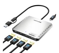 WAVLINK Display esteso da USB 3.0 o USB C a Quad Displayport Splitter per quattro monitor con PD da 85 W, adattatore Displaylink 4 DP 4K a 120 Hz per Apple Mac M1/M2/M3/M4 o Windows 10/11, USB A/C a