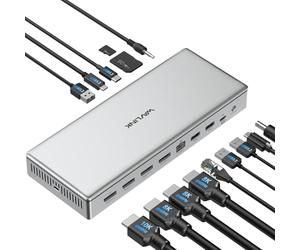 WAVLINK DL7400 10 K USB C Docking Station, DisplayLink Quad 4K Dock per M1/M2/M3 Mac & Windows, dock per laptop 15 in 1 con carica 100 W, 4 DisplayPort (1.4), LAN 2.5G, USB 3.2 A/C