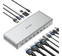 WAVLINK DL7400 10K USB C Docking Station, DisplayLink Quad 4K Dock per M1/M2/M3 Mac & Windows, dock per laptop 15 in 1 con carica 100 W, 4 DisplayPort (1.4), USB 3.2, Compatibile con nuovo MacBook Neo