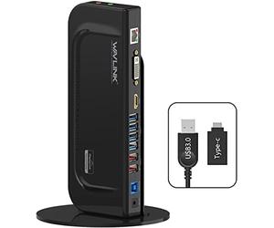 WAVLINK docking station universale USB 3.0 con supporto rimovibile, Dual Display con porta HDMI/DVI/VGA, 2 USB 3.0 + 4 USB 2.0 e jack audio, per Mac e Windows, Compatibile con nuovo MacBook Neo