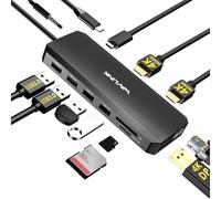 WAVLINK Docking station USB C 12 in 1, Dual 4K HDMI DisplayPort Hub con 100W PD, Ethernet RJ45, USB 3.0, USB 2.0, lettore di schede SD/TF, jack audio da 3,5 mm, adattatore per laptop multiporta