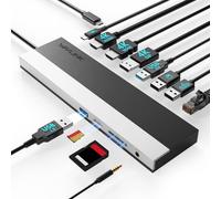 WAVLINK Docking Station USB C 3 monitor, Docking Station con Dual HDMI, DP, 100W PD, USB3.0&2.0, RJ45, slot SD/TF, audio/microfono, compatibile solo con computer Windows