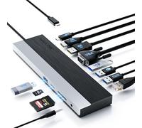 WAVLINK Docking station USB-C 3 monitor, docking station con HDMI, DP, VGA, 100W PD, USB3.0&2.0, RJ45, slot SD/TF, audio/microfono, per Lenovo/HP/Dell ecc. - Grigio