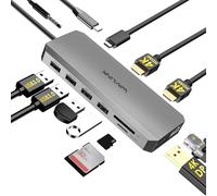 WAVLINK Docking station USB C doppio monitor, hub USB C per computer portatile, triplo display, USB C a 2 HDMI, DisplayPort, ricarica PD, Ethernet, 5 USB, lettura SD/TF, audio per MacBook, Dell, HP,