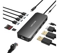 WAVLINK12 in 1 - Docking station USB C con Dual DP, HDMI, caricatore 100 W, Gigabit Ethernet, USB 3.0/2.0, lettore di schede SD/TF, microfono/audio per Lenovo HP Dell - Nero
