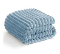WAVVE - Coperta in pile soffice, piccola, grigio e blu, 130x150 cm - morbida coperta in flanella e pile, ideale per divano e poltrona, calda coperta in cordino per la decorazione del soggiorno