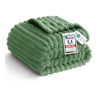 WAVVE Coperta Plaid Pile 150x200 cm, Coperta Letto Singolo/Letto Matrimoniale, Coperta di Flanella a Righe per Soggiorno, Letto, Coperta Divano Caldo Morbida, Verde