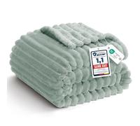 WAVVE Coperta Plaid Pile 150x200 cm, Coperta Letto Singolo/Letto Matrimoniale, Coperta di Flanella a Righe per Soggiorno, Letto, Coperta Divano Caldo Morbida, Verde Salvia