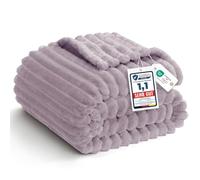 WAVVE Coperta Plaid Pile 270x230 cm, Coperta Letto Matrimoniale, Coperta di Flanella a Righe per Soggiorno, Letto, Coperta Divano Grande Caldo Morbida, Viola
