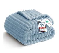 WAVVE Coperta Plaid Pile 270x230 cm, Coperta Letto Matrimoniale, Coperta di Flanella a Righe per Soggiorno, Letto, Coperta Divano Grande Caldo Morbida, Grigio Blu