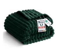 WAVVE Coperta Plaid Pile 270x230 cm, Coperta Letto Matrimoniale, Coperta di Flanella a Righe per Soggiorno, Letto, Coperta Divano Grande Caldo Morbida, Verde Scuro