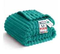 WAVVE Coperta Plaid Pile, Coperta Letto Singolo - Coperta di Flanella a Righe per Soggiorno, Letto, Coperta Divano Caldo Morbida, 130x150 cm, Turchese