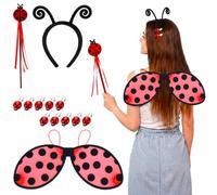 Wavwavw Il set di 13 pezzi per costume da coccinella di Halloween include antenna a coccinella, cerchietto, ali, bacchetta magica e 10 fermagli per capelli per feste di Halloween, accessori per
