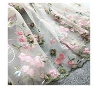 Wavy Edge Mesh Rose Embroidery Fabric Curtain DIY Sewing Dress Women's Wedding Embroidered Cloth(1yard X 130cm)