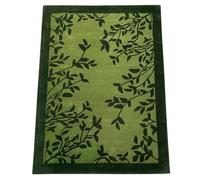 WAWA TEPPICH Tappeto verde 100% lana 170 x 240 cm fatto a mano Foglia di design trapuntato a mano